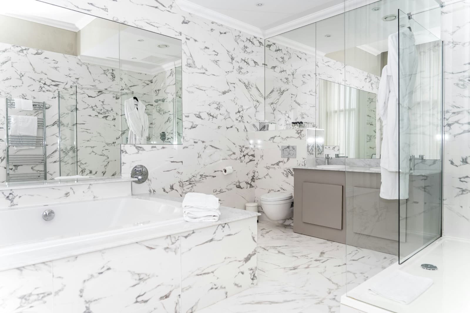 Luxury marble bathroom renovation — the level of finish a Locust Valley estate bathroom expects